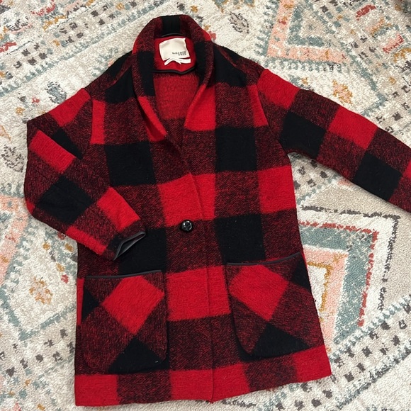 Aritzia Wilfred Free XS Black & Red Plaid Wool Coat - Picture 2 of 7